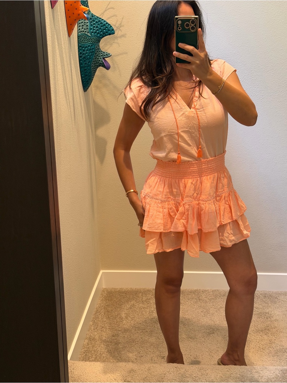 Smocked Ruffle Mini Set by Honorine in Peach